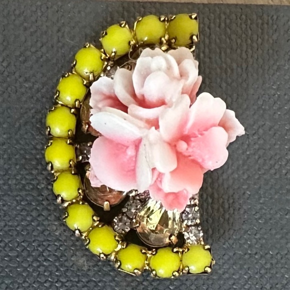 Elizabeth Cole Pink Floral and Citrine Bead Fan Earrings - NWOT - Picture 6 of 11